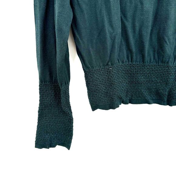 Ann Taylor Size Small Sweater Green Lightweight Knit Cropped Elastic Stretch Hem - Picture 3 of 5